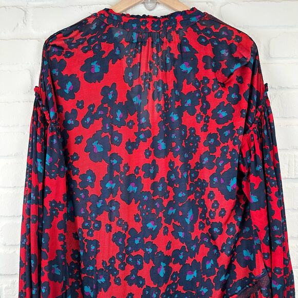 Free People Merlot Combo Love Letter Red & Blue Floral Size Small - Picture 7 of 16